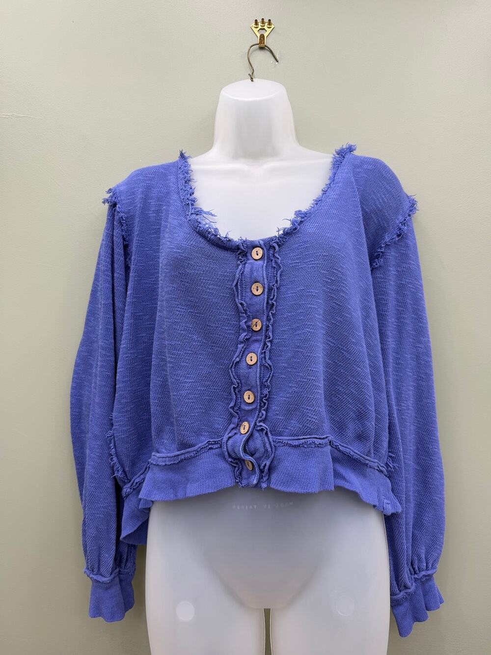 Free People We The Free XS Blue Oversized Raw Seam Cardigan 100% Cotton Boho